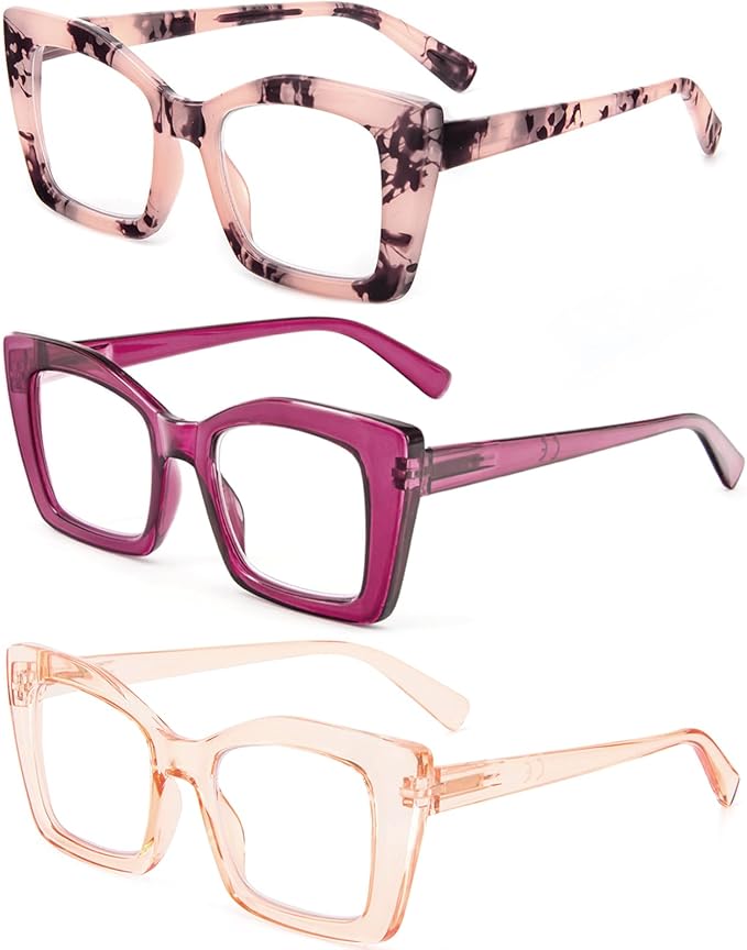 REAVEE Oversized Square Reading Glasses Oprah Style for Women, Blue Light Blocking Large Frame Computer Readers Spring Hinge