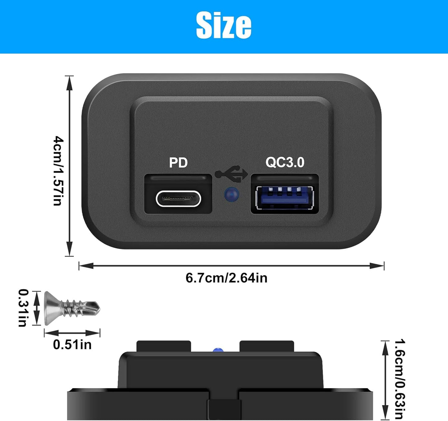 Linkstyle 2PCS RV USB Outlets - Dual USB Ports (USB-A and USB-C) with Blue LED Indicator, Surface Mount 12V USB Outlets