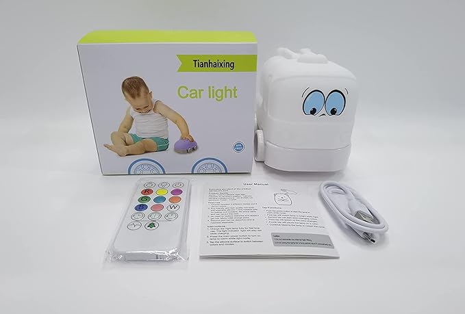 Night Light Kids with Cute Car Design Children's Room LED Bedside Lamp with Changeable RGB Colors Rechargeable Night Light Compatible with Touch Control & Remote Control - Fire Truck