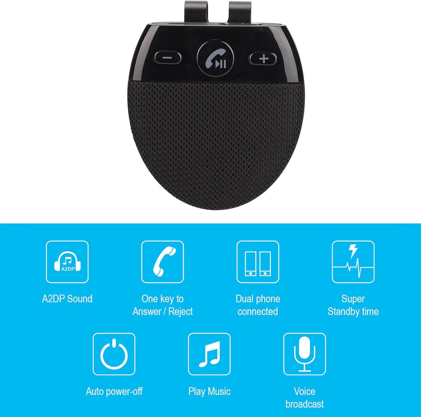 Heayzoki Bluetooth Car Speaker, Handsfree Speakerphone with Siri Support, Auto Power On/Off, Omni Mic