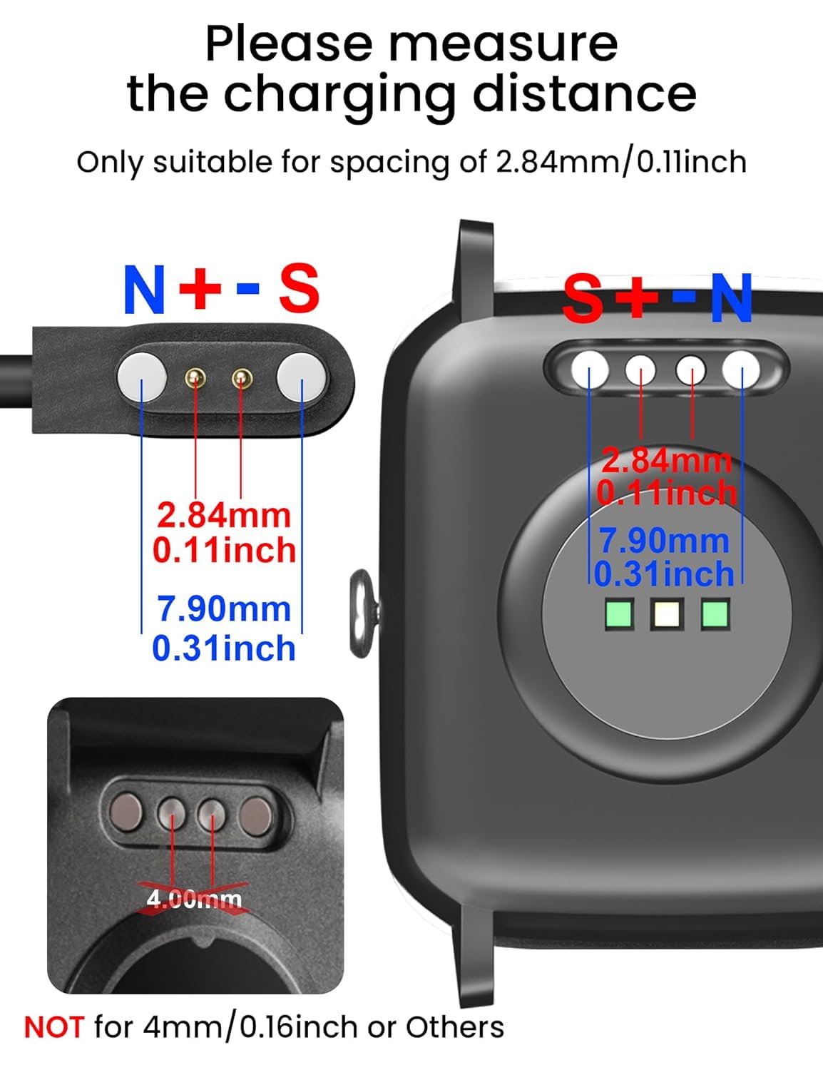 E ECSEM Charger for Bassizo K55/LIGE K55/EIGIIS K55, Magnetic Charging Cable Cord for Smartwatch Accessories (Black,