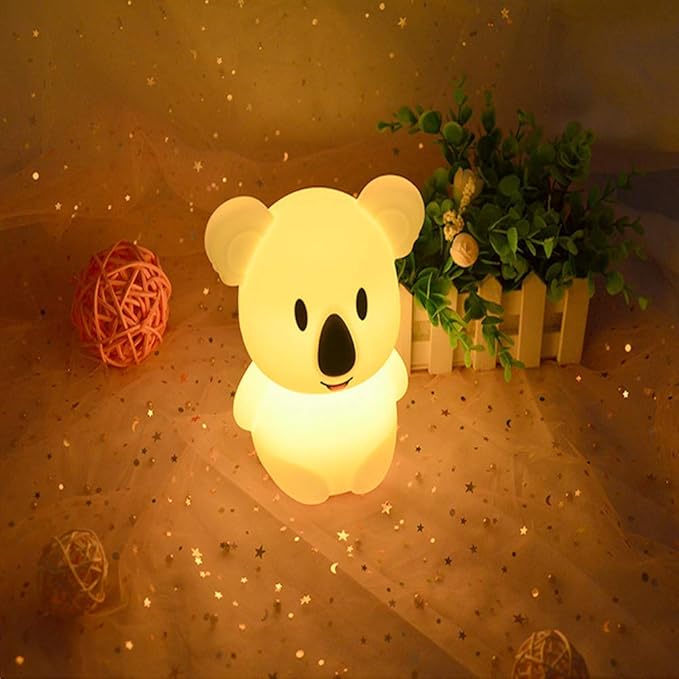 Night Light Kids with Cute Koala Design Baby Children's Room LED Bedside Lamp with Changeable RGB Colors Rechargeable Night Light Compatible with Touch Control & Remote Control - Koala
