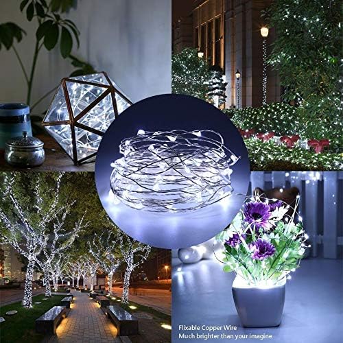 String Lights,LED Copper Wire Lights, Each Set 33ft/10M 100LEDs and 4 Remote Control.AA Battery Powered,Decor Rope Lights for Holiday,Wedding, Parties.(White)