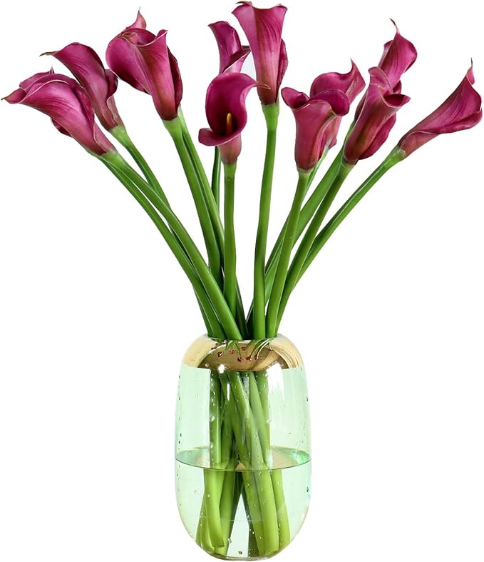 grtefhu 12 Piece 26" Purple Calla Lily Artificial Flowers,Real Touch Long Stem Faux Calla Lillies for Tall Vases,Indoor Wedding Office Home Decor