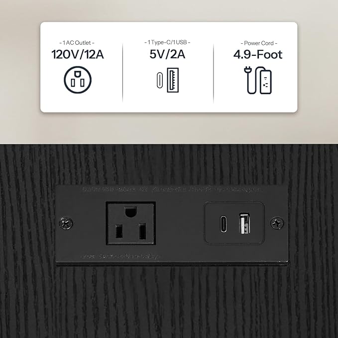 HOOBRO Side Table with Charging Station, End Table with USB Port and Outlets, Nightstand with 2-Layer Storage Shelves for Small Spaces, Living Room, Bedroom, Black BK09UBZ01