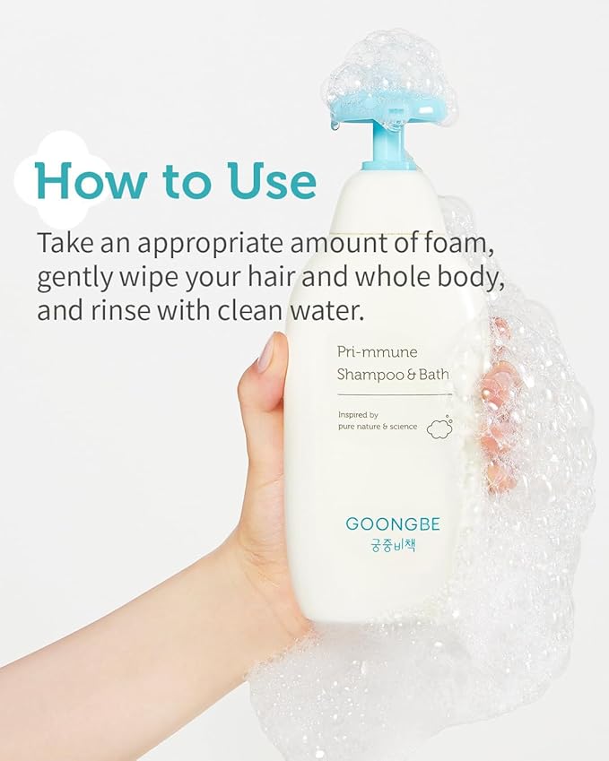 Pri-mmune Shampoo & Bath - Korean Baby Wash - Hypoallergenic Head to Toe Cleanser - Paraben-Free Formula For Sensitive Hair & Skin, 11.8 fl.oz.