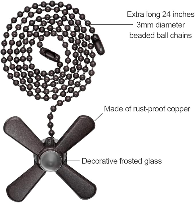 SmoTecQ Lengthened 24 Inch Ceiling Fan Pull Chain Extender with Decorative Frosted Glass Bulb and Fan Cord (ORB)