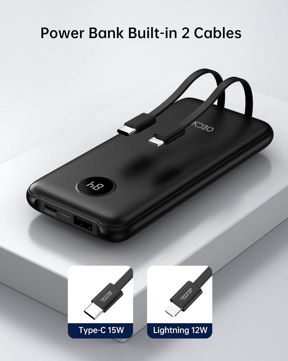 Portable Charger, 2-Pack 10000mAh Power Banks, 15W Fast Charging Battery Pack with Cords for iPhone, Galaxy, Pixel