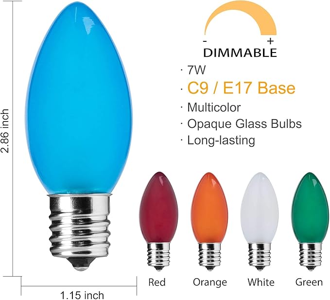 Minetom Ceramic Multicolor Christmas Lights, C9 25 Feet Vintage Incandescent Lights with Opaque Bulbs for Patio Fence Roofline Outdoor Indoor Holiday Decorations, 25 Bulbs with 2 Spare