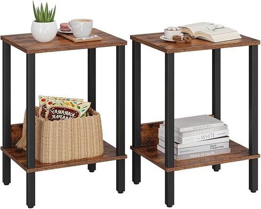 End Table, Side Table, Set of 2, Nightstands with 2-Tier Storage Shelves, Sofa Table for Small Space, Coach Table for Living Room Bedroom, Rustic Brown UTBT101F2