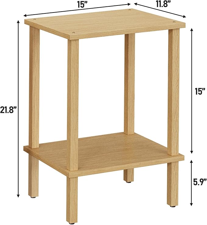 TUTOTAK End Table, Side Table, Nightstand, 2-Tier Storage Shelf, Sofa Side Table for Small Space, Living Room, Bed Room Natural TB01BN034