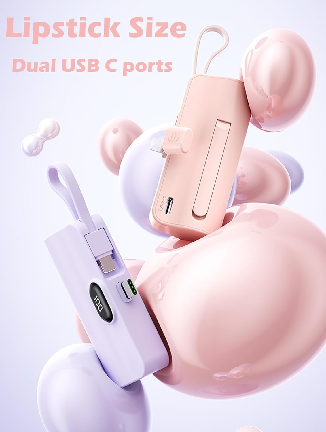 Mini Power Bank, 5500mAh Capsule Power Phone Charger with Dual USB-C Ports for iPhone 15/15 Pro Max, Android