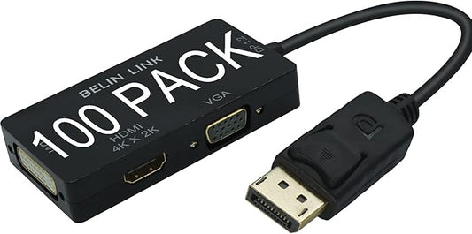 100 Pack DP to HDMI VGA DVI Adapter Displayport to HDMI 4K Adapter 3 in 1 Display Port to HDMI VGA DVI