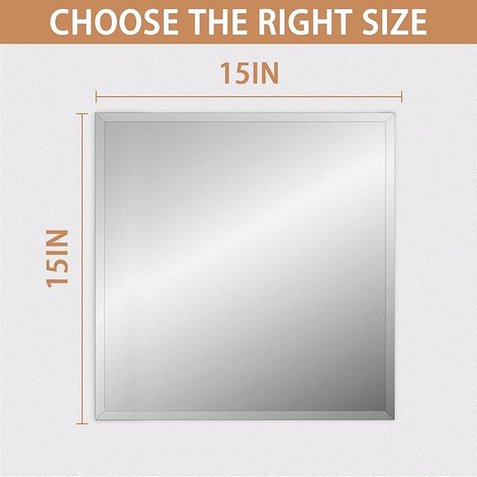 Frameless Mirror for Bathroom Vanity,15x15in Wall Mounted Mirrors for Over Sink Decorative Rectangular Frameless Mirror,With Polished Edge,Hangs Horizontally Or Vertically,Entryways,Room,Shatterproof