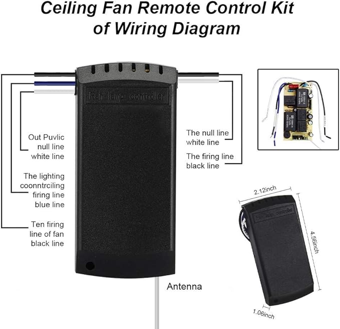 QIACHIP Universal Ceiling Fan and Lights Wireless Remote Control Kit 3-in-1 Ceiling Fan Light 4 Timing & 3 Speed Wireless Remote Control and Receiver Kits for Ceiling Fan Lamp