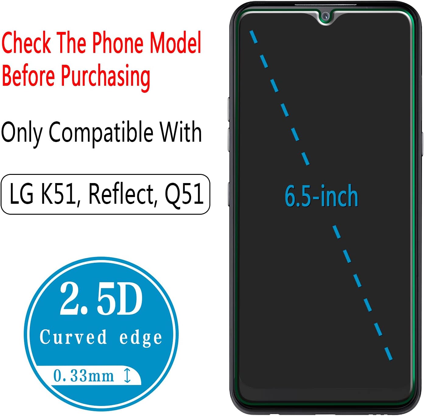 HPTech 2-Pack Tempered Glass Screen Protector for LG K51, Reflect, Q51 | Easy Install, 9H Hardness, Bubble Free