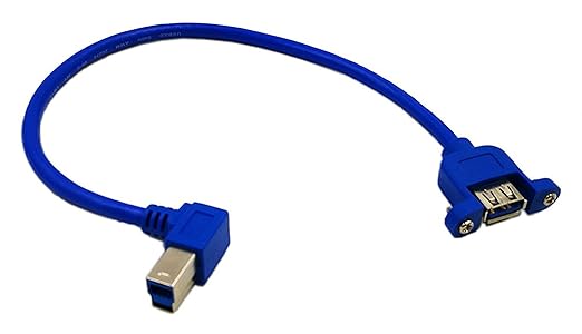zdyCGTime 12" Panel Mount USB 3.0 A Female to Right Angled USB B Male Extension Cable with Screws(Blue)