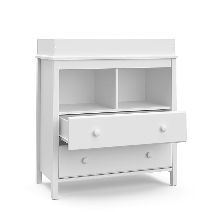 Storkcraft Alpine 2 Drawer Changing Table Chest (White) - Attached Changing Table Topper Fits Any Standard-Size Baby Changing Pad, 2 Drawers, 2 Shelves for Extra Nursery Storage, Easy to Assemble