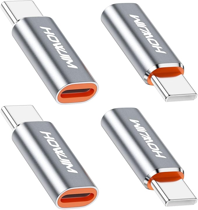 Light-ning to USB C Adapter 4 Pack,HOWJIM PD/QC Fast Charging 480Mbps Data Transfer,Type C Charger Converter Cable for Phone 17/16/15 Series,Pad Pro,G-alaxy,X-peria,P-ixel,Not for Headphones/OTG Gray