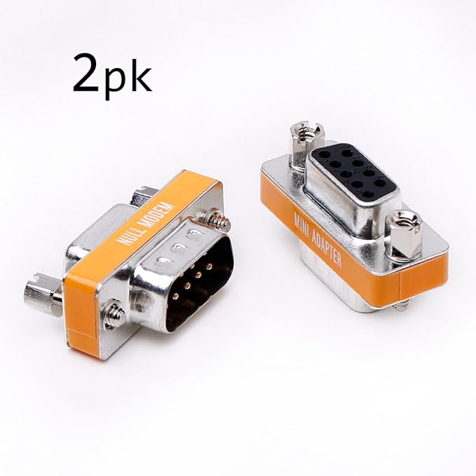 DB9 null modem male to female slimline data transfer serial port adapter 2 Pack
