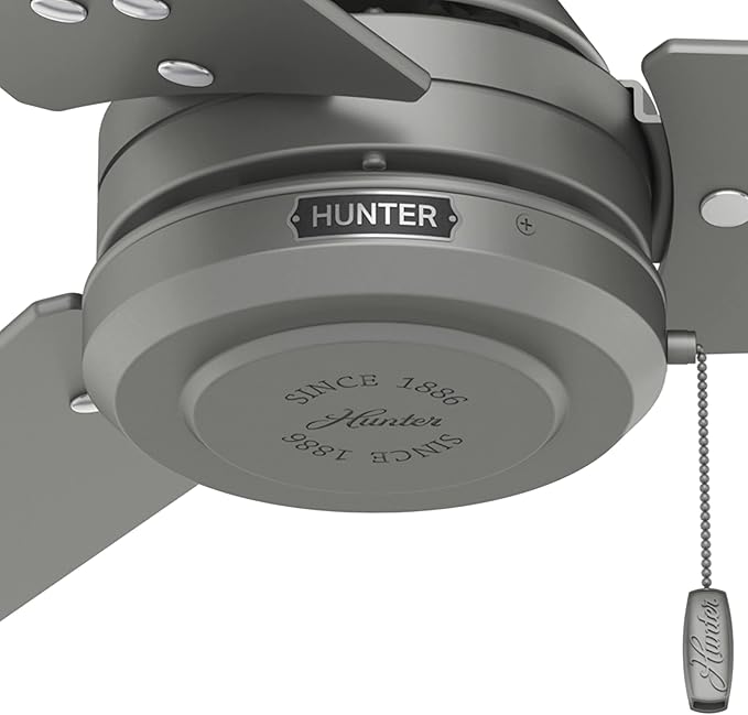 Hunter 52 inch Outdoor or Indoor Ceiling Fan No Light - Silver Ceiling Fan without Light, For Patio, Porch, Garage, or Living Room, Standard Mount, 3 Blades, Pull Chain - Cassius 59262, Matte Silver