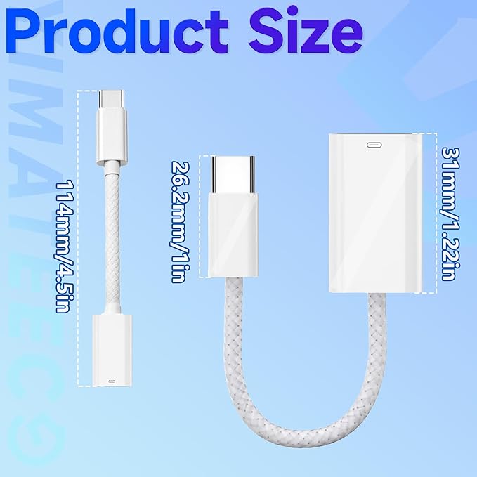 USB C to Lightning Adapter Cable, 2Pack USB C Male to Lightning Female Adapter Support 20W PD Fast Charging&Data Transfer Converter for iPhone 15 Series, iPad Pro, Galaxy (White, 2Pcs, Not for Audio)