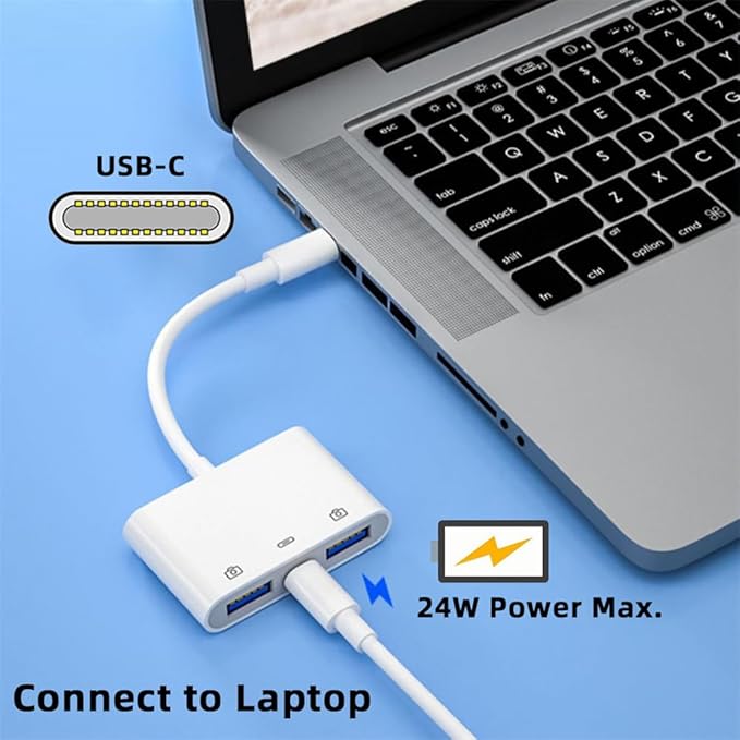 NFHK Type C USB-C to Dual Type-A USB3.0 Female with PD Power Charge Adapter Compatible with Laptop Tablet Phone
