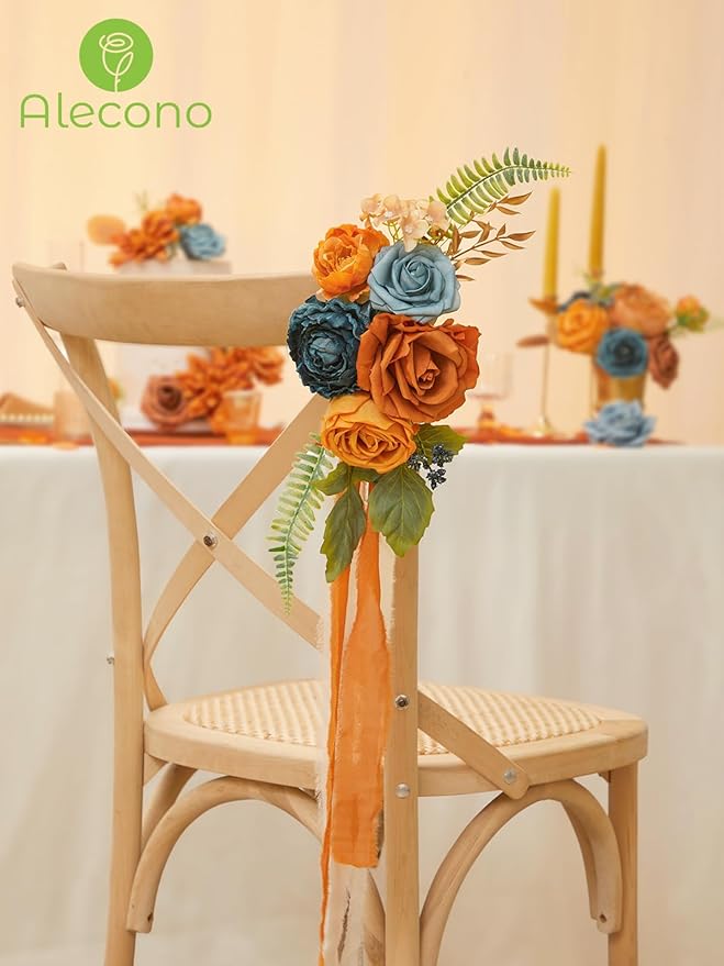 Alecono Artificial Flowers, Orange Fake Flowers for Fall Wedding Bouquets, Wedding Cake Flowers for Table Centerpieces Birthday Party Home Autumn Decor
