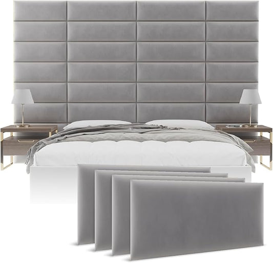 Vänt Upholstered Wall Panels - Queen/Full Size Wall Mounted Velvet Headboards - Velvet Platinum Grey - Set of 4 Panels (Each Individual Panel 30"x11.5")