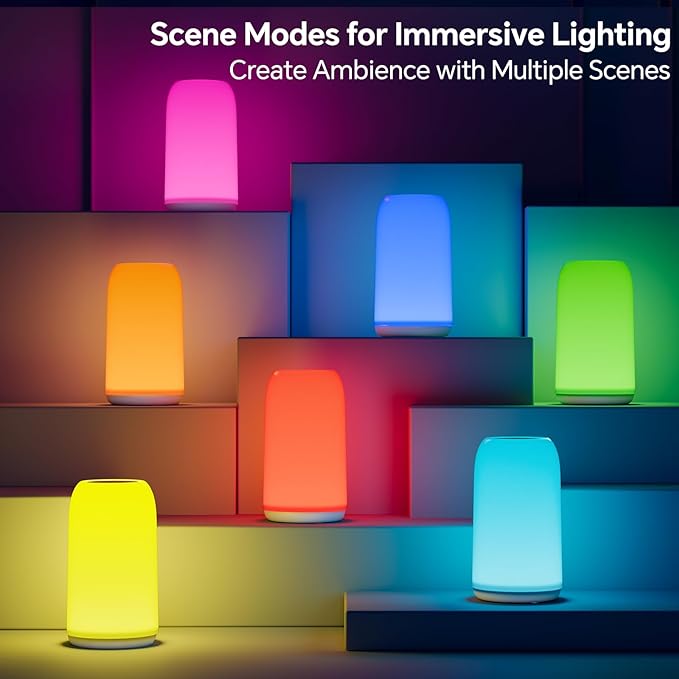 Outdoor Cordless Table Lamps Rechargeable, Touch Lamp [Sleek Design & RGB Mode] 4-Level Brightness Outdoor Lamps for Patio, LED Lamp Multi-Color Smart Nightstand Lamp for Outdoor Table lamp