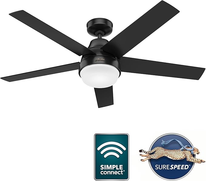 Hunter 51314 Aerodyne Ceiling Fan 52 inches Matte Black