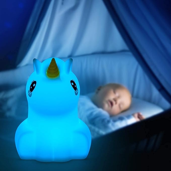 Animal-shaped Big Night Light for Children/Adult, Rechargeable LED Soft Silicone (BPA Free) Bedside Lamp, Adjustable Brightness and 9 Colors by Touch Control & Remote Control (Big Unicorn)
