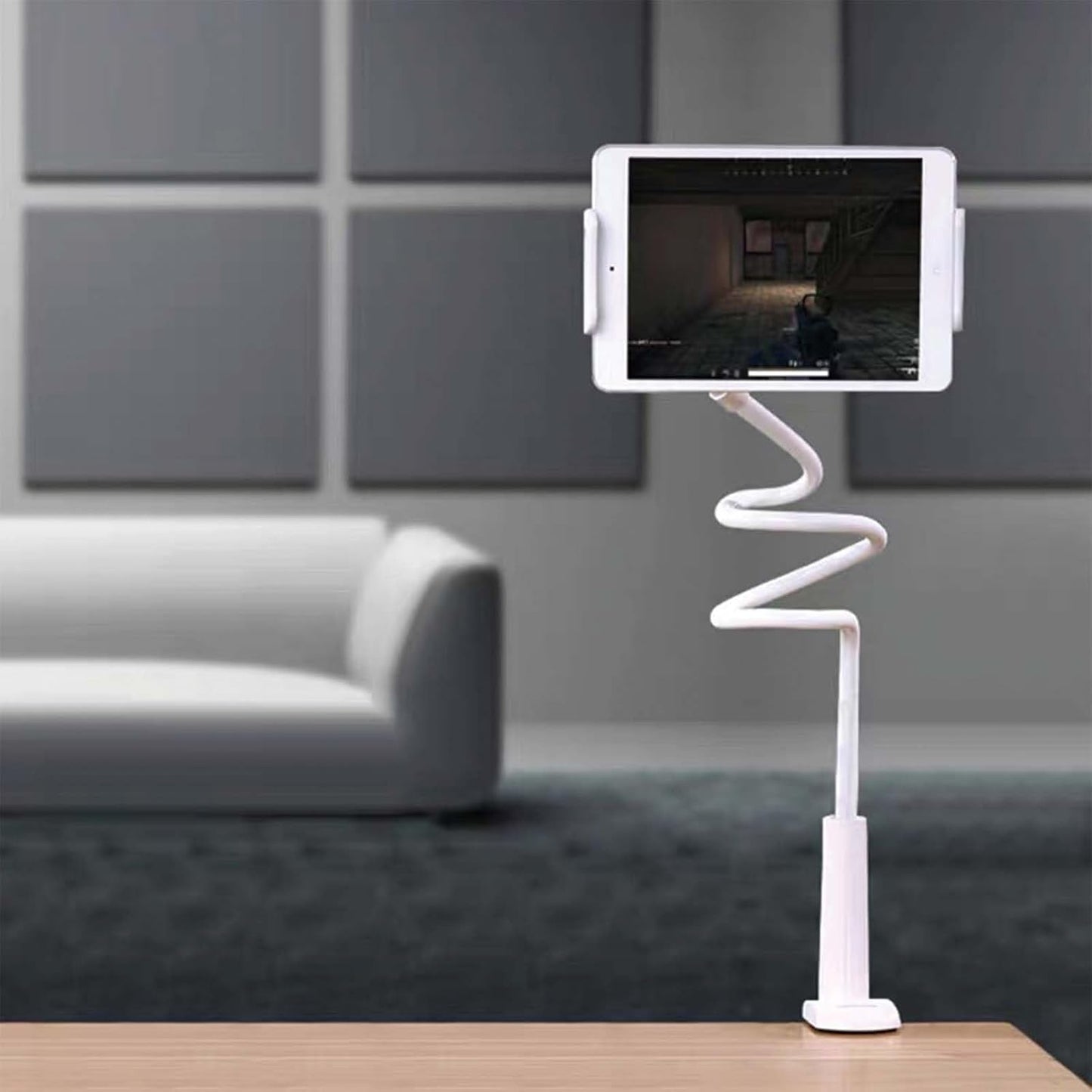 Gooseneck Phone Holder, 360° Rotate Support Rod, One-Hand Adjustable Cell Phone Holder for Desk, Headboard, Nightstand