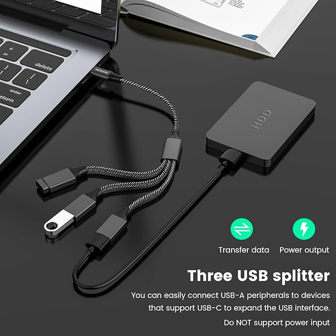 USB C Male to Three USB Female Cable Adapter,Type C to 3 Type A 2.0 Port Splitter Dongle Cord Converter Connector Multiple Multi Hub for MacBook,iPad Pro Air,Microsoft Surface Go,PC,Laptop