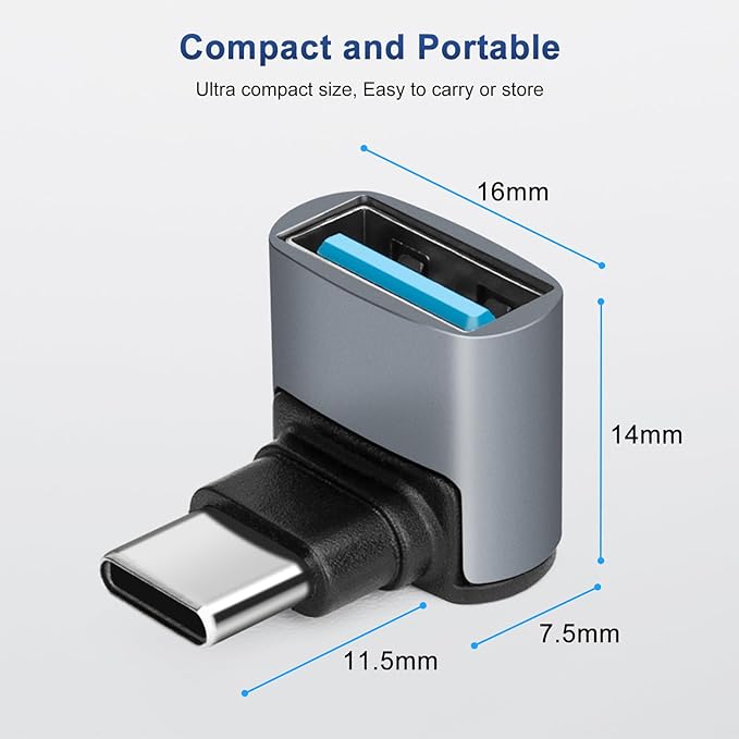 90 Degree USB C to USB 3.1 OTG Adapter (2 Pack), Right Angled USBC Type C Male to USB Female Adapter, 10G Data Transfer for Smartphone,Tablet, Laptop