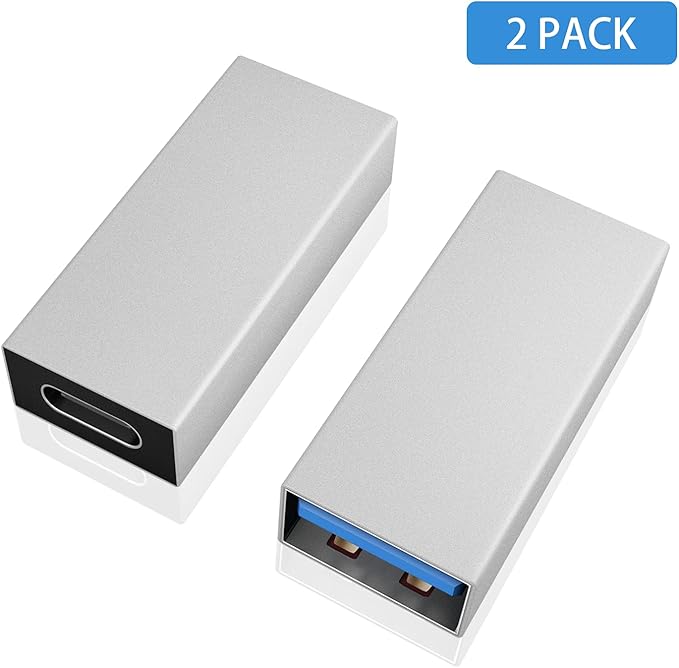 Duttek USB C Female to USB A Female Adapter, Bi-Directional Type A to Type C OTG Adapter Converter Support 5 Gbps Data Sync and Charging for Laptop, PC 2 Pack (Silver)