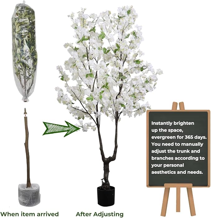 Faux Cherry Blossom Tree Artificial White Flowering Trees Fake Cherry Blossom Decorative Tree 6FT Indoor Japanese Decor for Home
