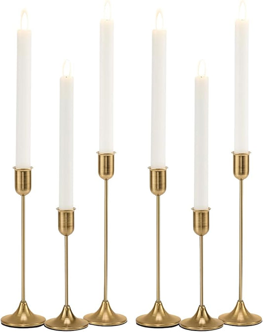 Candlestick Holders, Taper Candle Holders Set of 6, Vintage Gold Candle Sticks Holder Decor for Table Centerpiece, Fireplace Mantel, Weddings & Housewarming Décor with Gift Box