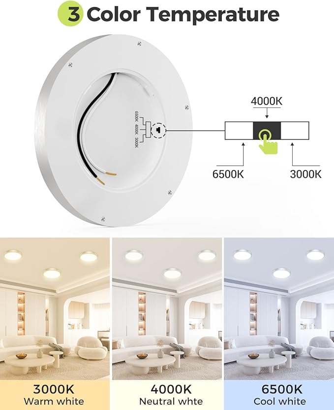 hepside 2Pack Dimmable Flush Mount Ceiling Light Fixture Brushed Nickel, 3CCT Selectable 3000/4000/6500K Ceiling Lamp, 7.5INCH 15W 1500LM Low Profile Light for Bedroom, Kitchen, Bathroom, Hallway