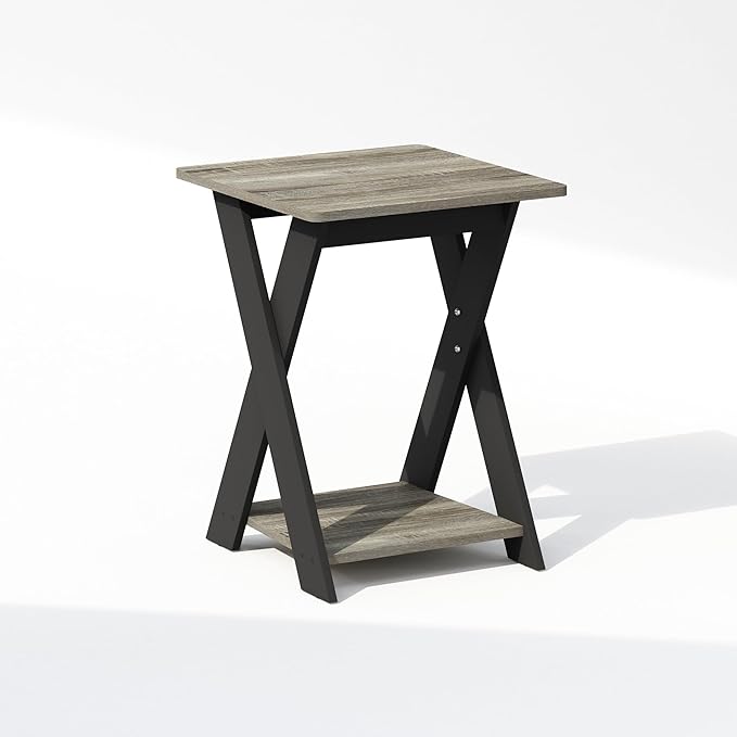 Furinno TIDUR Night Stand, Open Shelf Design X-Legs Nightstand, Criss-Crossed Bedside Table, End Table, Side Table, for Bedroom, Living Room, French Oak