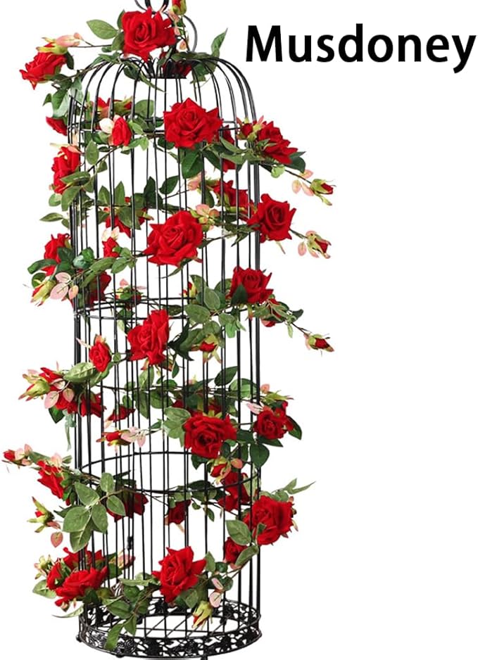 Musdoney 4Pcs 32.2 FT Fake Rose Vine Flowers Plants Artificial Flower Garland Hanging Rose Ivy Home Hotel Office Wedding Party Garden Craft Art Decor (Red)