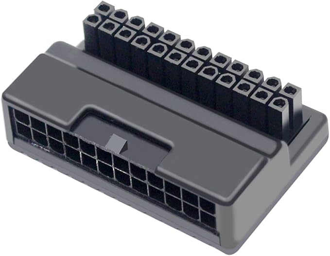 ATX 24 Pin 90 Degree Adapter – Right Angle Male to Female Motherboard Connector for Improved Cable Management, Black