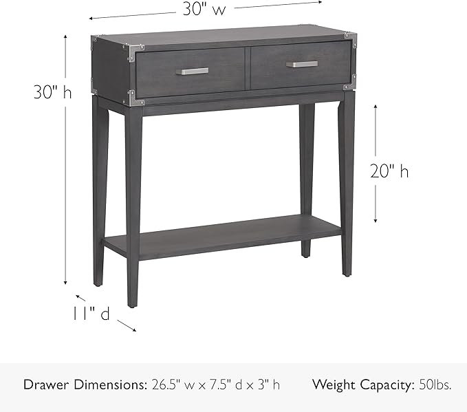 Leick Home 24032 Beckett One Drawer Hall Stand with Shelf for Living Room, Hallway, Entryway, Anthracite/Pewter