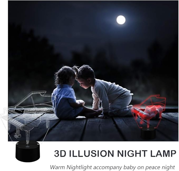 AZIMOM 3D Lamp Illusion Piano Night Light Decor 16Colors Changing Smart Touch Remote Control Optical Illusion Bedside Lamps Bedroom Home Decoration for Kids Boys & Girls Women Birthday Gifts
