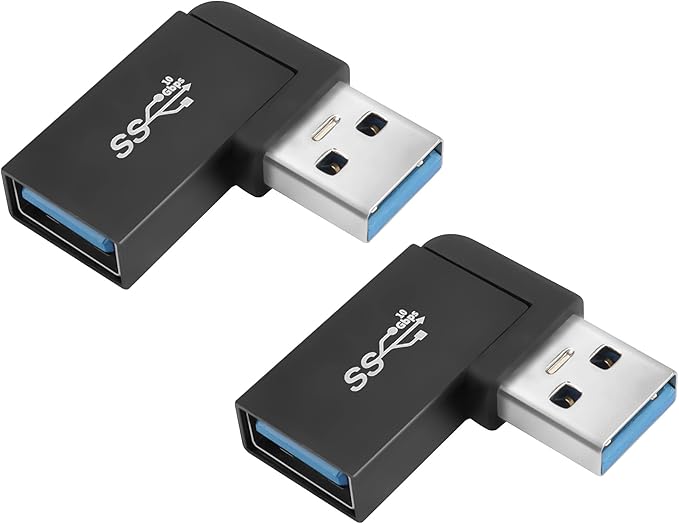 QIANRENON USB 3.1 90°Angle Adapter 10Gbps USB 3.1 Male to Female Left Angle L-Shaped Connector USB A 3.1 Data Transfer Converter Coupler, 2PCS(Left Angle Side Bend)