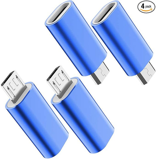 JXMOX USB C to Micro USB Adapter, (4-Pack) Type C Female to Micro USB Male Convert Connector Support Charge Data Sync Compatible with Samsung Galaxy S7/S7 Edge, Nexus 5/6 and Micro USB Devices (Blue)