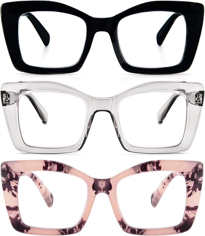 REAVEE Oversized Square Reading Glasses Oprah Style for Women, Blue Light Blocking Large Frame Computer Readers Spring Hinge