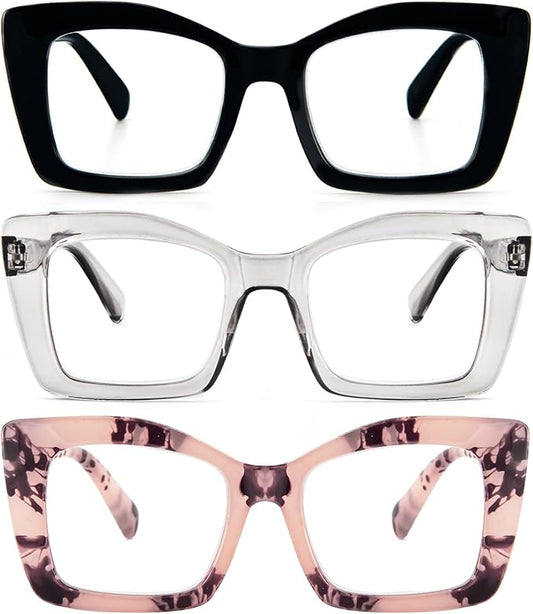 REAVEE Oversized Square Reading Glasses Oprah Style for Women, Blue Light Blocking Large Frame Computer Readers Spring Hinge