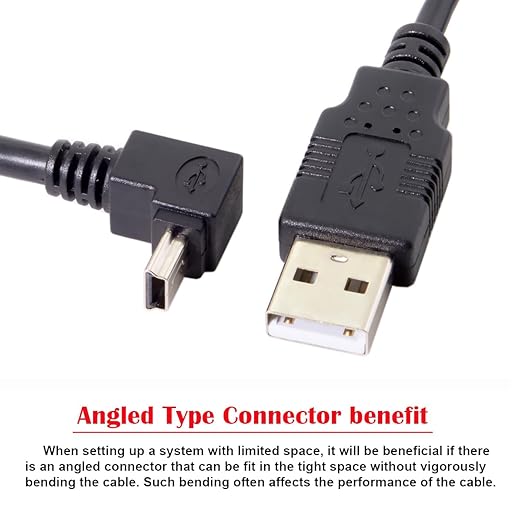 NFHK Mini USB B Type 5pin Male UP Angled 90 Degree to USB 2.0 Male Data Cable 5 Meters with EMI Ferrite Core 50cm