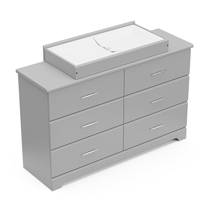 Storkcraft Brookside 6-Drawer Dresser (Pebble Gray) – GREENGUARD Gold Certified, Gray Dresser for Bedroom, Kids & Nursery Storage Chest, Safety Interlocking Drawers, Pre-Installed Tracks, Kids Chest